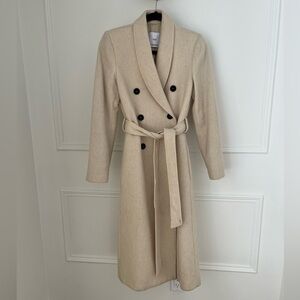 Mango Cream Wool-Blend Coat with Black Accents